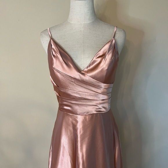 Satin Pink Dress With Corset Back - Picture 6 of 11